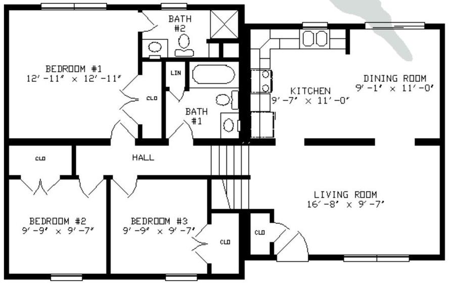 Glen Haven I 1133 Square Foot Split Level Floor Plan